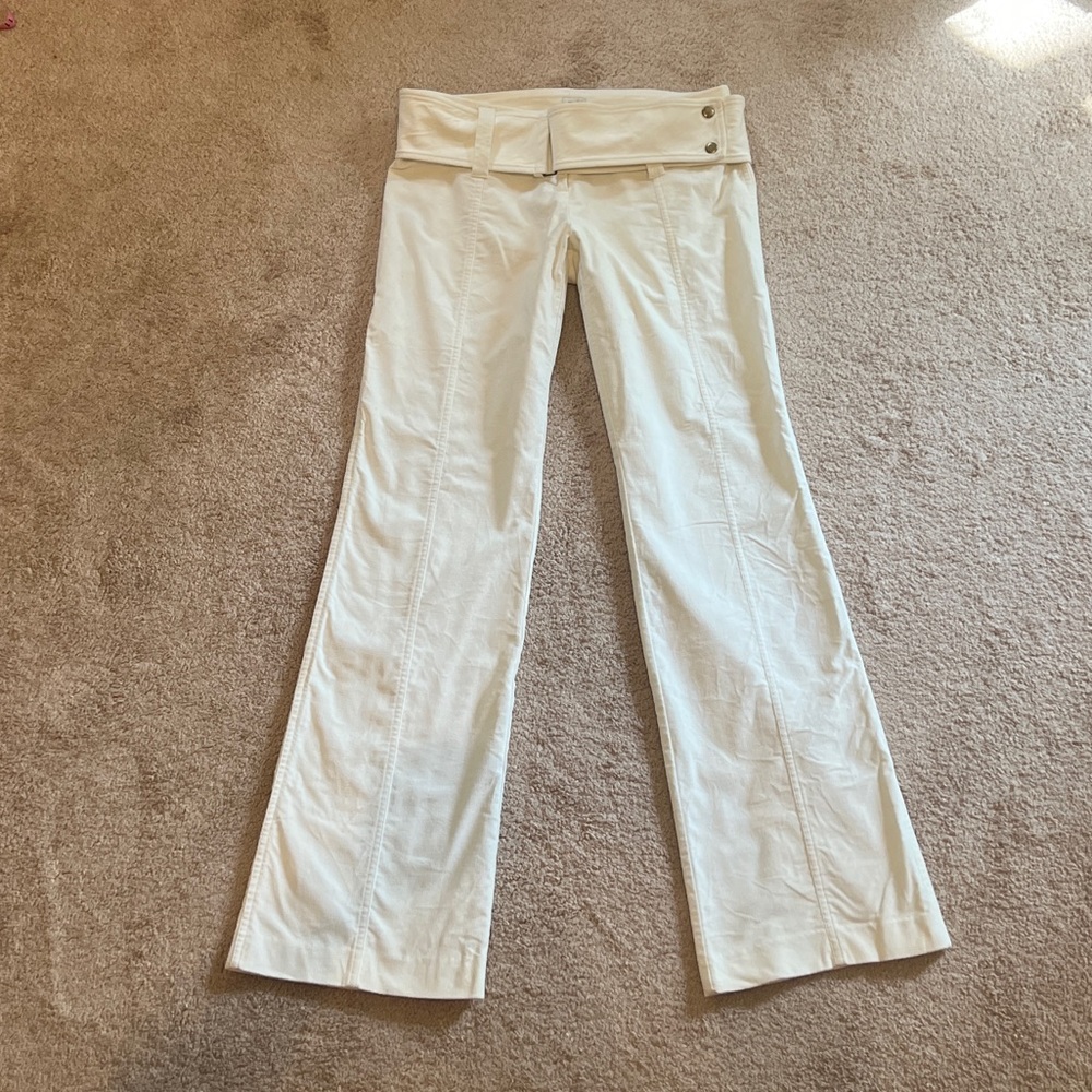 EUC CACHE Velvet ivory white cotton / spandex pants size 8 w removable belt